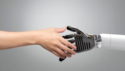 Blog post header with human and tech